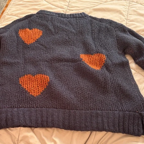 Toad&Co Dark Blue Sweater with Orange Heart Patterns - Picture 5 of 6